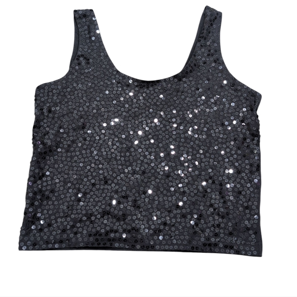 Erez Exterior Black Sequin Tank Top Scoop Neck Sleeveless Party Top Large